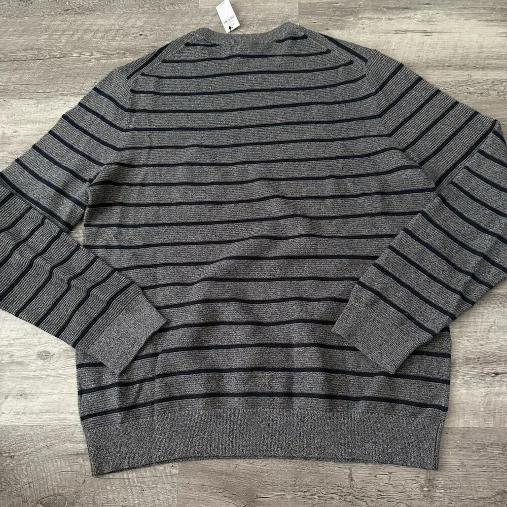 Banana Republic Sweater Men Large Lightweight Cotton Gray Striped Crew Neck NEW
